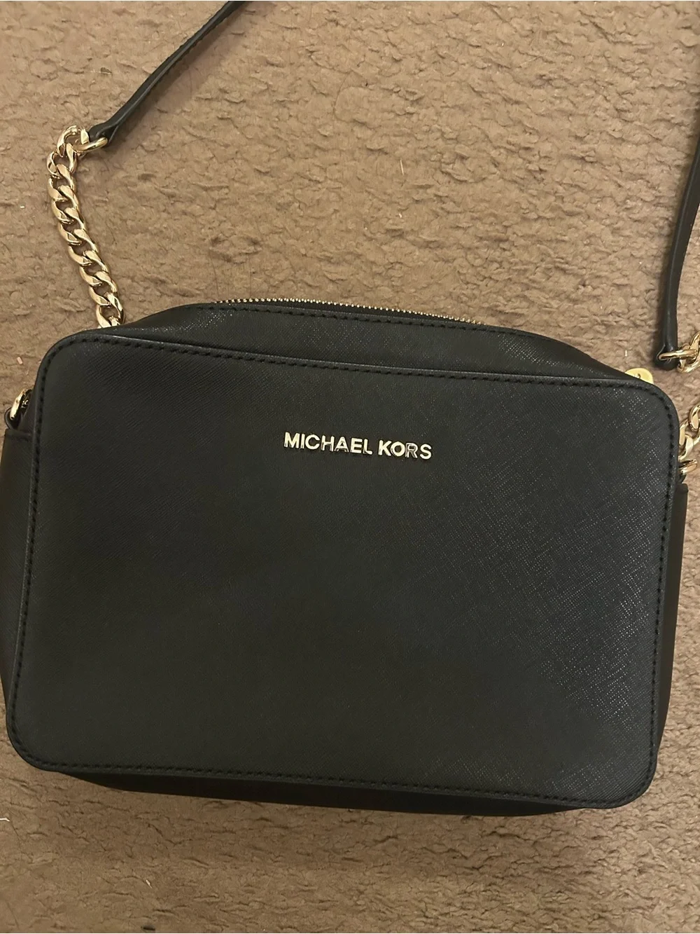 Michael Kors Black Crossbody Camera Bag with Gold Hardware